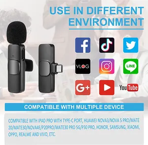 Mikrofon nirkabel omnidirectional ganda profesional K9 mikrofon lavalier nirkabel untuk ponsel