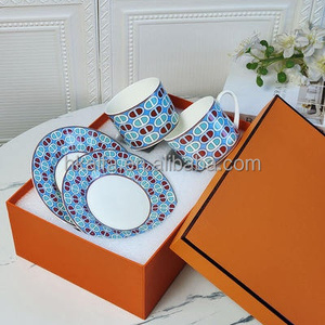 Hot Sale European Luxury Red and Blue Circle Porcelain <b>Tea</b> <b>Cup</b> & Saucer <b>Set</b> - Product Image 6