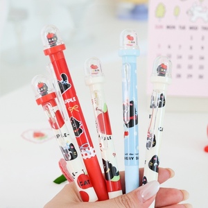 Stylo gel rotatif en plastique motif pomme et chat, avec capuchon transparent en acrylique, pointe 0,5 mm, écriture fluide, motif paysage mignon, encre noire pour l'école et le bureau - Product Image 5