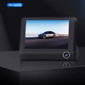 Kamera dasbor dvr mobil 3 lensa 4 inci, kamera perekam Video sudut lebar 1080p 140 derajat, kamera mundur dengan sensor parkir