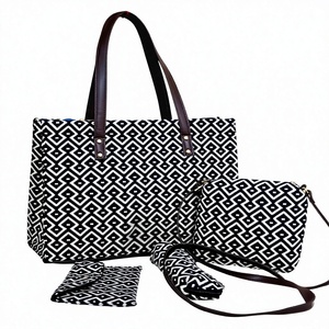 Geometric Jacquard Solid Color Large Capacity Water Resistant Polyester Chains Zipper <b>Tote</b> <b>Bag</b> Set Women Handbag Shoulder Purse - Product Image 1
