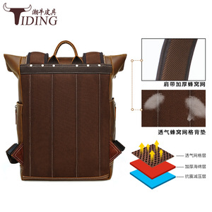 Tiding Men's <b>Backpack</b> Genuine Leather Crazy Horse Cowhide 20-35L Breathable Outdoor Travel Laptop Bag <b>Brown</b> - Product Image 1
