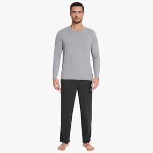 Conjunto de Pijamas Casuales de Color Sólido para Hombre, 2 Piezas, Camiseta de Manga Larga y Pantalones Sólidos, Conjunto de Pijamas de Bambú Personalizado para Hombre - Product Image 2