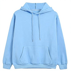 Sweat-shirt à capuche unisexe surdimensionné en molleton de coton bleu clair, avec poche kangourou, personnalisable, vente en gros, direct usine - Product Image 1