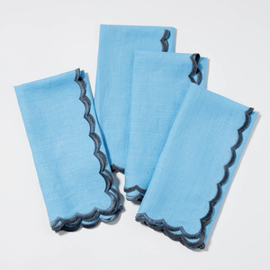 Napperons de mariage à bords festonnés, serviettes en lin pur, monogramme brodé sur mesure, bord vert bleu, serviette en lin - Product Image 1