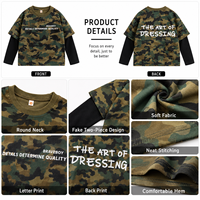 T-shirt à manches longues camouflage faux deux pièces pour garçons, collection automne 2026 – Style streetwear décontracté et ample, tendance hip-hop pour enfants