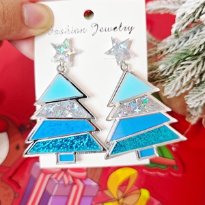 Boheemse Stijl Acryl Kerstboom Bengelen Oorbellen Mousserende Ster Top Vrouwen Mode Sieraden Voor Feestdagen Geschenken