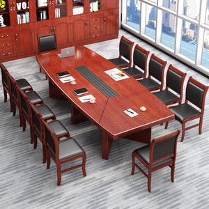 Mesa de Conferencia Rectangular de Madera Maciza con Chapa de Madera, Mesa de Negociación para Varias Personas, Muebles de Oficina de Alta Gama Pintados, Conjunto Comercial - Product Image 1