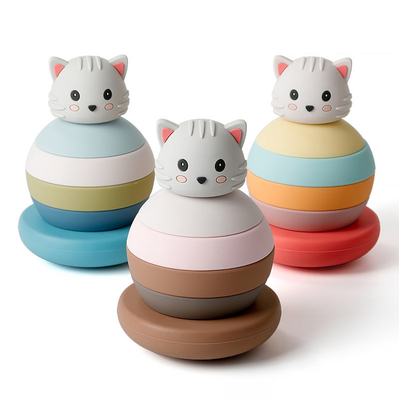 New Design Silicone Material Tumbler Stacker Baby Educational Oem Odm Stacking Toys Children Kids Blocks 