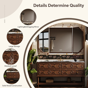 Meuble-lavabo de salle de bain d'hôtel de style luxe moderne avec armoire en bois massif, vasque en pierre, <span class=keywords><strong>miroir</strong></span> intelligent, rangement et design écologique - Product Image 2