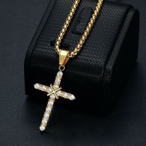 <b>Cross</b> Pendant Necklace Stainless Steel Zircon Inlay Unisex Hip Hop Jewelry Gold And Silver Tone - Product Image 2