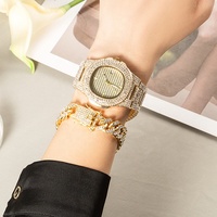Reloj de Lujo con Diamantes de Imitación Estilo Hip Hop, con Esfera de Cristal, Cadena Cubana y Pulsera para Hombre, en Set de Regalo