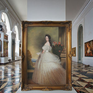 Riproduzione fatta a mano stile tradizionale Sissi principessa figura ritratto dipinto tela cornice legno parete arte - Product Image 2