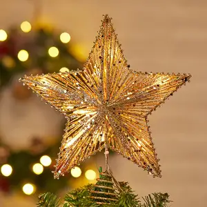 Weihnachts stern Tree Topper Splitter Glitzernder 3D Star Tree Topper Plug in Metall hohl Entworfen für Weihnachts baum dekoration