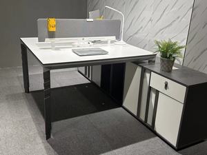 Bàn tiếp tân màu xám bóng hiện đại với quầy lễ tân bằng gỗ thạch anh - Product Image 5