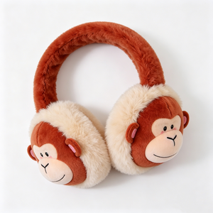 Orejeras de Peluche de Mono Personalizadas, Lindas y Suaves, Calentadores de Orejas para Niños, Adorables Orejeras con Forma de Animal Marrón para el Frío - Product Image 2
