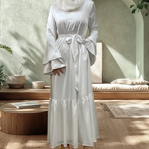 Robe en satin tendance 9.9, nouvelle collection, fermeture éclair sur le devant, deux couches, manches ornées de diamants scintillants, avec poches, robe pour femmes musulmanes 6789 # - Product Image 2