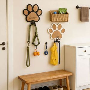 Personalized <b>Dog</b> Paw Leash Holder Wooden Paw Print Hook Pet Collar Storage Rack Hanger Multifunction Custom Engraved <b>Name</b> <b>Tags</b> - Product Image 6