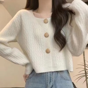 Cardigã de Tricô Macio e Felpudo para Mulheres, Decote Quadrado, Com Botões, Manga Longa, Top Casual Cropped - Product Image 2