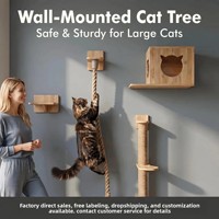 Arbre à chat mural tout-en-un en bois de pin massif, avec poteau à griffer, nid et zone de saut pour chat