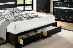 Lit convertible moderne et réglable, taille King, avec tête de lit à panneaux et tiroirs, couleur noire - Product Image 4