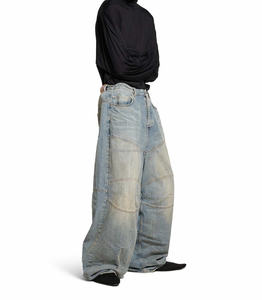 Coupe ample avec étiquettes Unisexe Genou Empiècements Baggy Pantalon Large Jambe Imprimé Ceinture Hommes Baggy Pantalon Anneau Italien Denim George V Baggy Jeans - Product Image 3