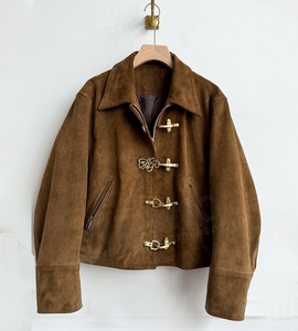 Vintage personnalisé automne automne surdimensionné pompier crochet culture Streetwear mousse manteau pompier fermoir Bomber daim <span class=keywords><strong>cuir</strong></span> hommes <span class=keywords><strong>veste</strong></span> - Product Image 1