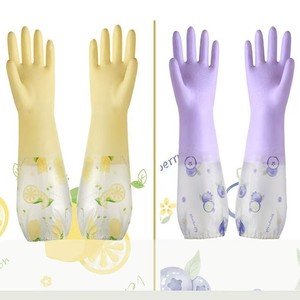 Guantes de goma con forro polar para invierno, impermeables, de PVC, gruesos, para limpieza del hogar, cocina, lavado de ropa, 48 cm de longitud - Product Image 3