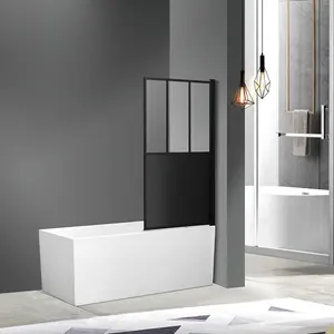 Black Silk Screen Printing Tempered Glass Frameless Bath Tub Shower Screen