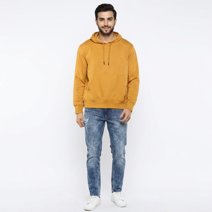Sweat-shirt à capuche uni noir personnalisé de haute qualité sans cordon pour hommes, coupe ample, 100% coton, tissu français, imprimé, sweat-shirt vierge - Product Image 1