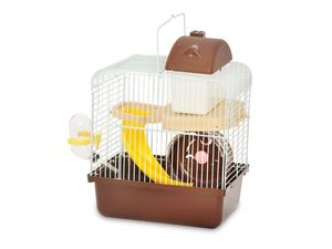 Cage de hamster en fer à motif solide portable avec bouteille d'eau et roue d'exercice Habitat coloré pour petit animal de compagnie sur plateau en plastique - Product Image 2