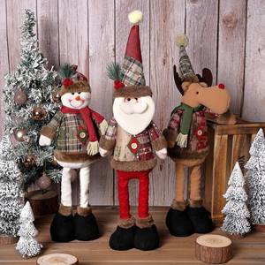 Décorations de Noël Vintage : Figurines Extensibles en Tissu Plaid Flocon de Neige Cousues Main (31cm-50cm) - Père Noël, Bonhomme de Neige, Cerf - Product Image 2