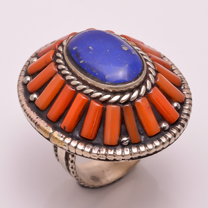 Bague boho Multi pierres précieuses pour femmes, bijoux en argent tibétain faits à la main - Product Image 4