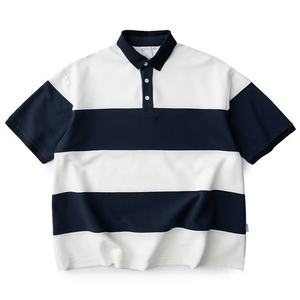 เสื้อยืดทรงบ็อกซี่ลายทางสไตล์สตรีทแวร์ผู้ชาย TKAN623D ผลิตตามสั่ง ผ้าคอตตอนหนานุ่ม ทรงหลวม ไหล่ตก แบบครอป - Product Image 3