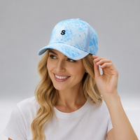 Casquette de baseball personnalisée à 6 panneaux en sergé 100 % coton, motif tie-dye, respirante, imperméable, avec fermeture à boucle en cuivre doré, unisexe, pour l'extérieur