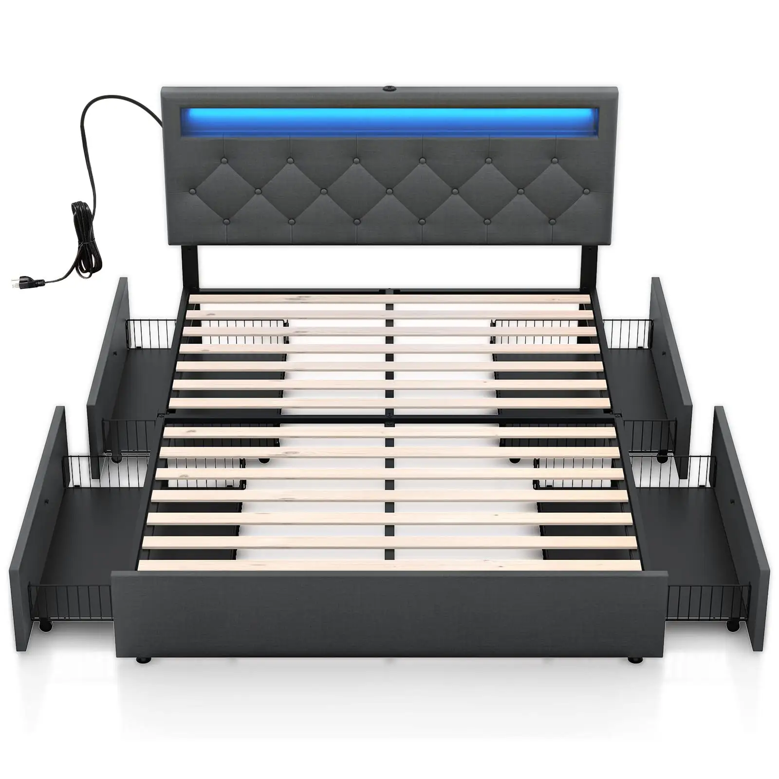 Nuovo Design camera da letto Set di lusso letto King Size letto classico in legno con luci a LED multicolore e 2 porte USB