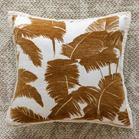 Housse de coussin jacquard motif feuille de palmier tropical - Taie d'oreiller en tissu chenille avec passepoil - Housse décorative moderne pour canapé et hôtel