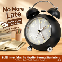 Jam Alarm Meja Bundar Warna-warni dengan Dua Bel, Baterai, Tanpa Suara Tik-tok, Mudah Diatur, untuk Pelajar dan Anak-anak