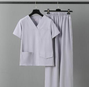 เสื้อสครับสำหรับโรงพยาบาลแขนสั้นคอวีสำหรับกระเป๋าที่ดูเป็นมืออาชีพสำหรับการตรวจจับเข็มกางเกงขาตรง - Product Image 1