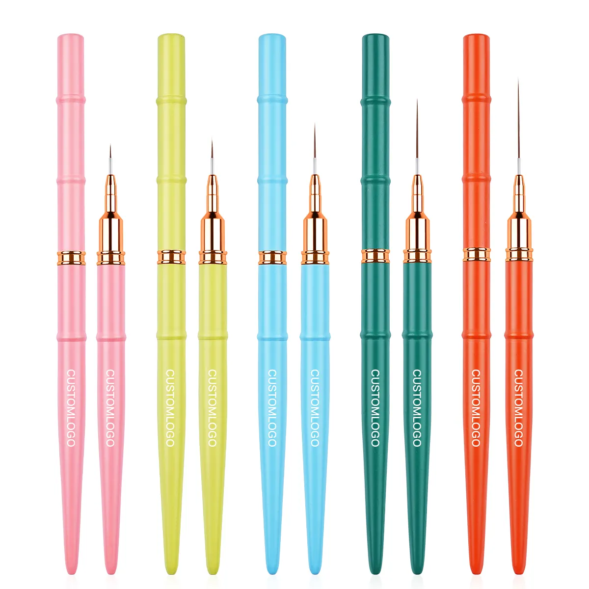 Qualidade Premium Colorido Metal Handle Custom Logo Nail Art Liner Brush Set Thin Nail Art Brush