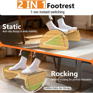 Bamboo <b>Footstool</b> Ergonomic Design For Office Use Adjustable Wood Foot Rest <b>Pad</b> Semicircular Shape Freestanding - Product Image 3