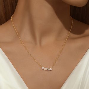 S925 plata esterlina chapado en oro estilo viaje Simple desgaste amor corazón ópalo circón Día de San Valentín onda collar - Product Image 4