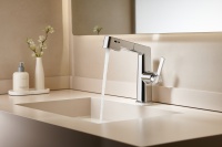 Robinet Mitigeur de Lavabo Contemporain Chromé à Poser sur Plan avec Douchette Extensible, Corps en Alliage de Zinc, Cartouche Céramique