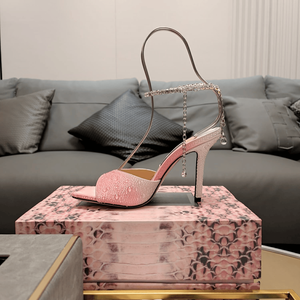 Jimmy Embellished Satin Heeled <b>Sandals</b> with Dangling Chain Ankle Strap Open Toe Stiletto Shoes for Wedding Chooing - Product Image 6