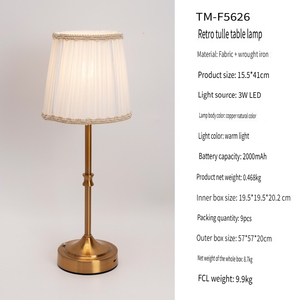 Pantalla de tela más popular Personalizar 40cm de altura Latón Touch Wedding Centerpiece Cafe Club Lámpara de <span class=keywords><strong>mesa</strong></span> Led recargable - Product Image 5