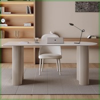 Escritorio Minimalista de Mármol para Computadora - Diseño Nórdico Moderno en Blanco Puro para Espacios Pequeños y Uso en el Hogar/Oficina