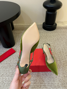 Zapatos de tacón de aguja con punta en punta y correa trasera de terciopelo verde para mujer, ideales para fiestas - Product Image 6