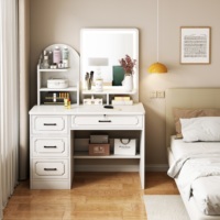Table de maquillage moderne en bois avec miroir, bureau de coiffure spacieux à plusieurs tiroirs pour chambre à coucher