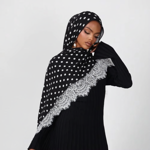 Hiyab Modal con Encaje Personalizado y Estampado <span class=keywords><strong>de</strong></span> Puntos, Ligero y Transpirable, Bufanda Modal Tejida, Pañuelo para la Cabeza, Hiyabs para Mujer, Cuatro Estaciones - Product Image 1