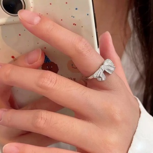 S925 Sterling Silver Bow <b>Ring</b> Women <b>Adjustable</b> Gift Jewelry Light Luxury Fine <b>Ring</b> Silver Color Bowknot Design - Product Image 5